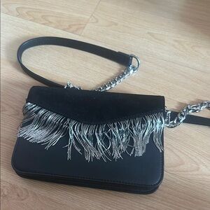Elegant Black and Silver Fringe Shoulder Bag